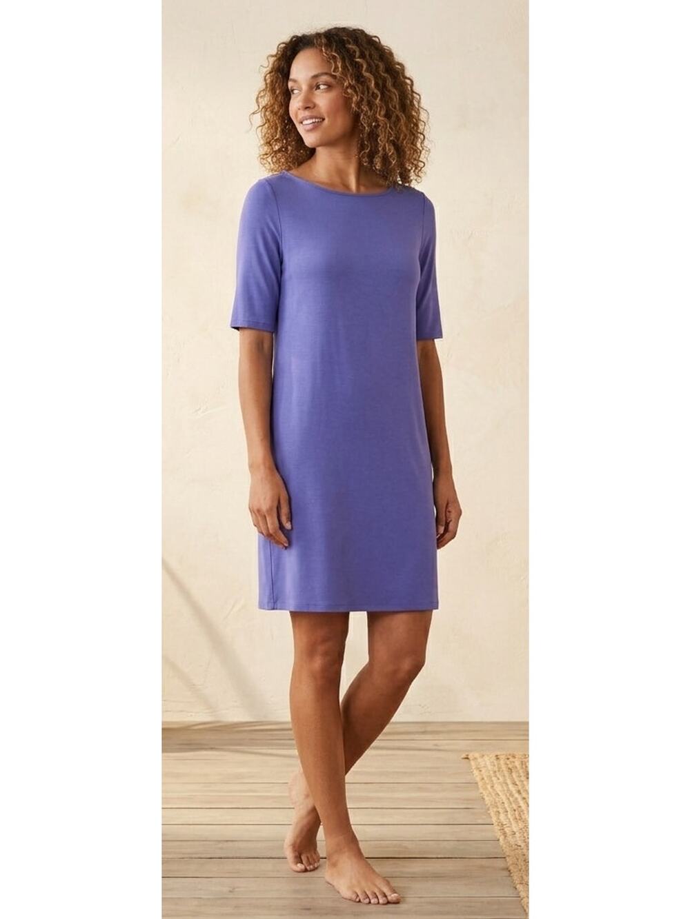 NWT Eileen Fisher Iris Purple Polished Jersey Bateau Shift Dress Petite Medium